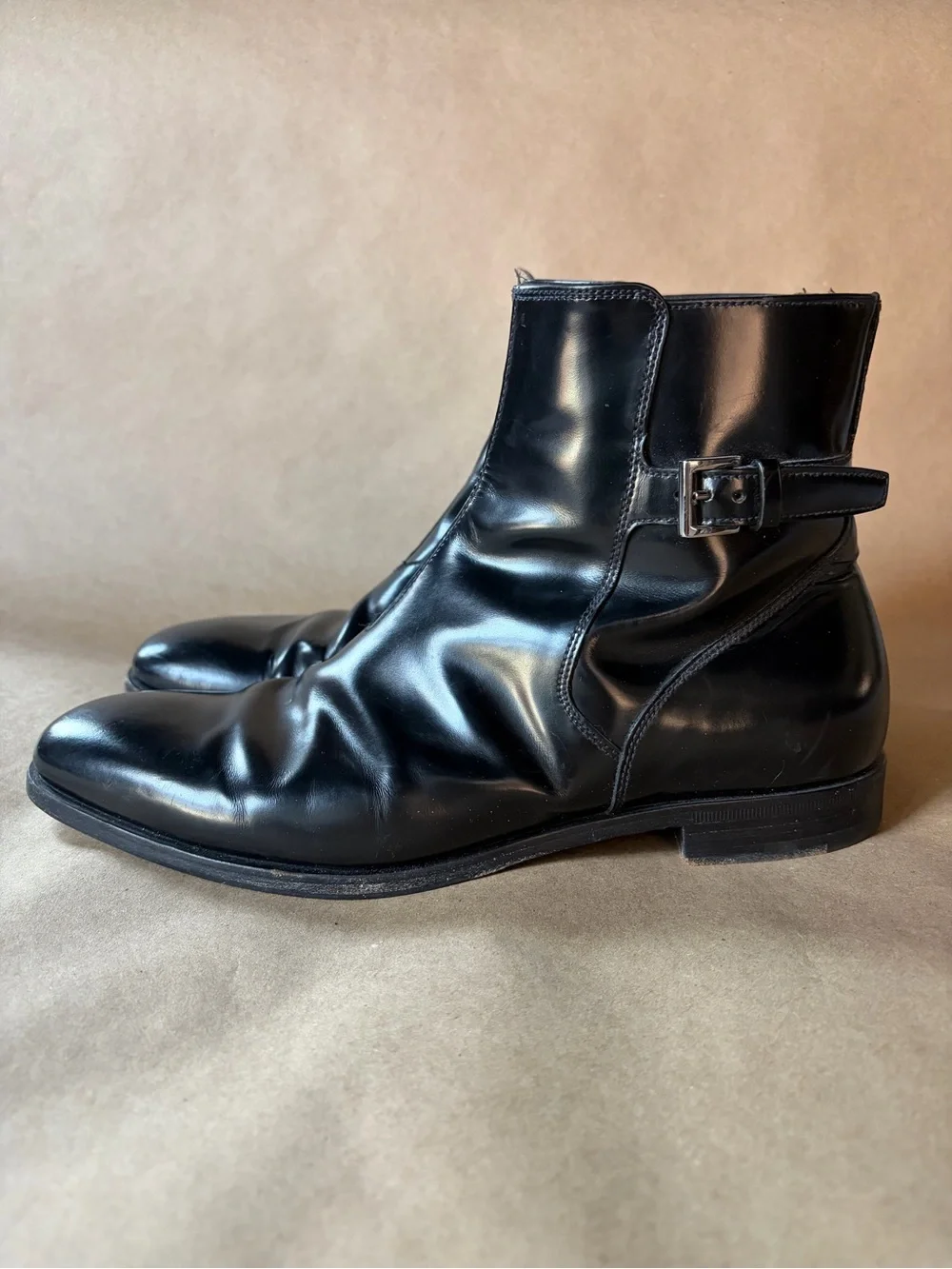 PRADA MILANO Black Leather Buckle Ankle Boots Men’s UK 6 US 7 Italy